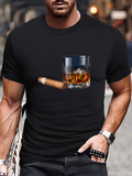 Men's T-Shirt Golden Whiskey With Ice And Cigar Resting On Black Shirt