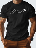 Men's T-Shirt Heart Line Art With Flying Airplane And Script Travel Text