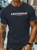 Men's T-Shirt Amsterdam Netherlands Bold Letters City Souvenir T Shirt