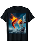 Men's T-Shirt Fiery Motion Over Water With Shark Basketball Hoop Lobster