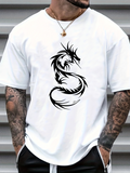 Men's T-Shirt Bold Black Ink With Spiky Line Motif Forming Fierce Powerful Dragon