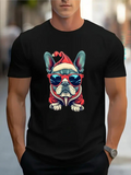 Men's T-Shirt Colorful Sunglasses And Red Hoodie On French Bulldog