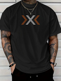 Men's T-Shirt Geometric Pattern With Striped Gradient Lines Forming X Letter
