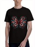 Men's T-Shirt Vibrant Blossoms And Detailed Petals Surrounding A Majestic Butterfly