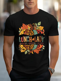 Men's T-Shirt Lunch Lady Autumn Leaves And Patterned Pumpkin Surrounded By Foliage
