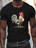 Men's T-Shirt Vintage Farmyard Illustration With Proud Colorful Tail Feathers Rooster