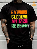 Men's T-Shirt Eat Sleep Vibrant Colors With Anime Inspired Graphic Text Repeat
