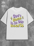 Men's T-Shirt Gods Home Is In Our Hearts With Pastel Puffy Lettering On White Cotton T Shirt