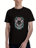 Men's T-Shirt Blooming Garden With Pastel Petals And Magical Butterfly Surrounded By Leaves Butterfly