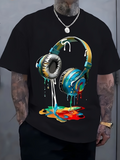 Men's T-Shirt Colorful Paint Splatters Dripping With Dynamic Headphones Artwork Headphone
