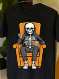 Men's T-Shirt Laid Back Skeleton In Hoodie On Lounge Chair