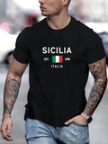 Men's T-Shirt Sicilia Italia Italian Flag Inspired Black T Shirt