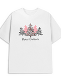 Men's T-Shirt Merry Christmas Pastel Plaid Patterned Trees Under Winter Sky