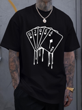 Men's T-Shirt Dripping White Painted Effect With Playing Poker Cards Design