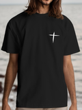 Men's T-Shirt Minimalist Cross Symbol On Black Cotton Short Sleeve T Shirt