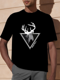 Men's T-Shirt Majestic Antlers Over Snowy Mountain Within A Sharp Black Triangle Deer