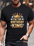 Men's T-Shirt Im The Birthday King With Gold Crown And Diamonds Under Starry Lights King