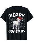 Men's T-Shirt Merry Goatmas Snowflakes Santa Hat With Winter Holiday Goat