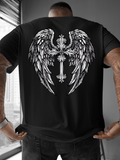 Men's T-Shirt Detailed Gothic Feathered Wings With Ornate Metal Cross Motif