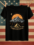 Men's T-Shirt Orange Sky With Illuminated Tent Under Snow Capped Mountain