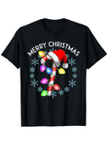 Men's T-Shirt Merry Christmas Colorful Holiday Lights With Candy Cane Surrounded By Snowflakes
