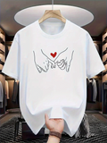 Men's T-Shirt Minimalist Line Drawing Of Interlocking Hands With Red Heart