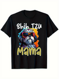 Men's T-Shirt Shih Tzu Mama Cool Sunglasses With Colorful Artistic Paint Strokes Dog