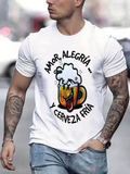 Men's T-Shirt Frothy Beer Mug With Cartoon Illustration On White Shirt
