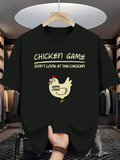 Men's T-Shirt Chicken Game Funny Hand Drawn Cartoon Chicken