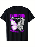 Men's T-Shirt Im Fighting Fibromyalgia Purple Butterfly With Delicate Gears On Black Shirt