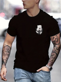 Men's T-Shirt Adorable White Bulldog Peeking Out From Small Pocket Illustration
