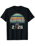 Men's T-Shirt Grandpa Est 2026 Retro Sunset Dotted Lines Over Vintage Typography