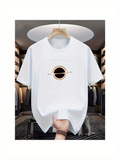 Men's T-Shirt Minimalist Cosmic Ring With Glowing Shadows And Golden Halo Planet