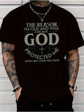 Men's T-Shirt The Reason God Protected Me With Bold Statement Letters And Cross Graphic T Shirt
