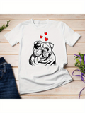 Men's T-Shirt Sketchy Lively Bulldog Surrounded By Three Red Cartoon Hearts