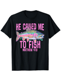 Men's T-Shirt He Called Me To Fish Pastel Patterns Surrounding A Lively Rainbow Trout