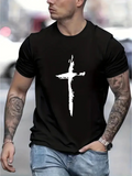 Men's T-Shirt Minimalist Brush Stroke White Cross Symbol Shirt
