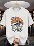Men's T-Shirt San Diego Retro Sunset With Skeleton Surfing Palm Tree Beach