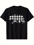 Men's T-Shirt Classic Plaid Pattern With Checkered Texture Silhouette Of Walking Bear