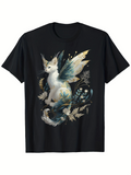 Men's T-Shirt Mystical Garden With Leaves Surrounding A Whimsical Fairy Cat