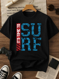 Men's T-Shirt Its Time To Surf Distressed Blue Lettering On Urban Black T Shirt