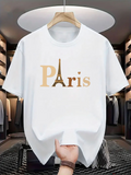 Men's T-Shirt Golden Lettering With Eiffel Tower Icon Paris T Shirt