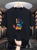 Men's T-Shirt Colorful Artistic Paint Splatter Patterned Palm Print Hand