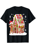 Men's T-Shirt Christmas Candy Decorated Gingerbread House With Snowflakes Gingerbread Man