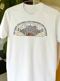 Men's T-Shirt Go Free Go Lively Go Camping On Nature Surrounded By Trees And Sunlit Mountains With Tent