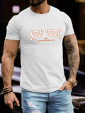 Men's T-Shirt New York Red Outlined Bold Letters On Simple White Shirt