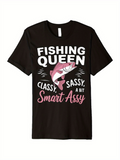Men's T-Shirt Fishing Queen Playful Pink Fish Surrounded By Bold White Letters T Shirt