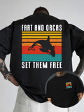 Men's T-Shirt Fart And Orcas Set Them Free Retro Striped Wild Ocean Orca