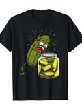 Men's T-Shirt Cartoon Scared Pickle With Surprised Face Standing Beside A Glass Jar