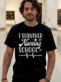 Men's T-Shirt I Survived Nursing School White Bold Text With Medical Icons And Heartbeat Line T Shirt
